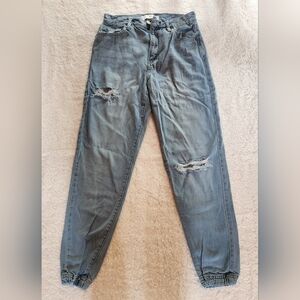 KanCan Gray Ankle Cropped Jeans with Distressed Details